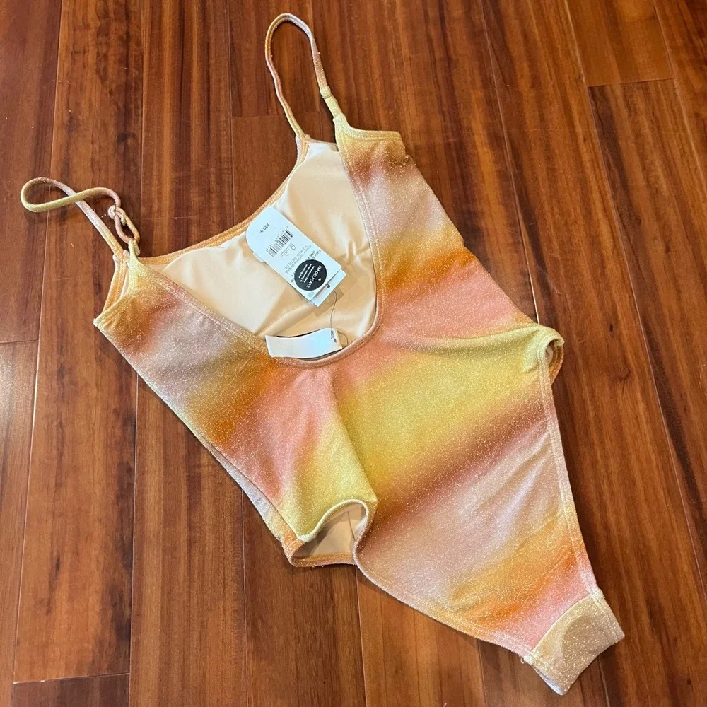 Cotton On Body Swimsuit One Piece Sierra Orange Ombre Sunrise Metallic New Sz XS